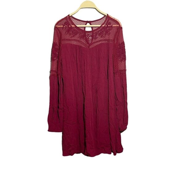 Francesca Blue Rain Sheath Straight Dress Size S Red Burgundy Laced Long Sleeve - Picture 1 of 11